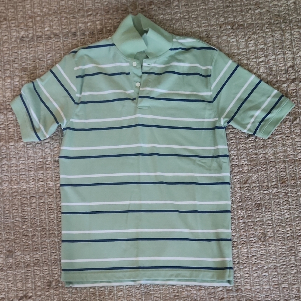 St. John's Bay Mint and Navy Striped Picque Small Polo